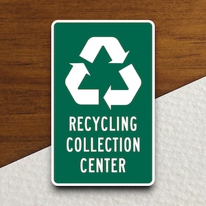 Inzamelcentrum voor recycling: verkeersbordstickers, verkeerssticker, decoratie verkeersborden, verkeersborden, bouwborden