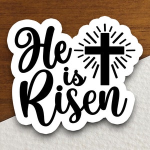 Kreuz mit He ist auferstanden Aufkleber, Osteraufkleber, Religiöser Aufkleber, Glaubensaufkleber, Anbetungsaufkleber, Christlicher Aufkleber, Kreuzaufkleber