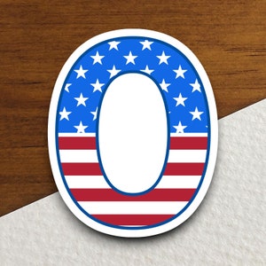 Number 0 Flag Style sticker, United States Flag, Laptop, Water Bottle, Hydroflask, Phone, Computer