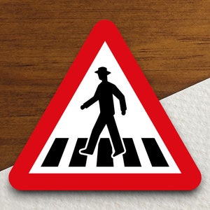 Stickers voetgangersoversteekplaats verkeersbord, verkeerssticker, decoratie verkeersborden, wegwerkzaamheden, bouwborden, verkeersbord