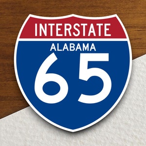 Autocollant de l'autoroute Interstate 65 en alabama, autocollants d'autoroute de signe d'autoroute d'un état à un autre, autocollant de voyage de signe de route