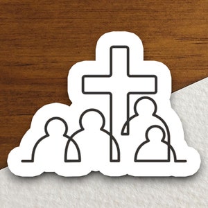 Autocollant croix église et contour des gens, autocollant croix, autocollant église, autocollant religieux, autocollant foi, autocollant culte, autocollant écriture sainte
