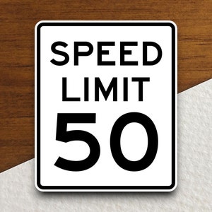 Sticker snelheidslimiet 50 mph, souvenir reissticker, verkeersborddecor, reiscadeau, plannersticker, laptopsticker