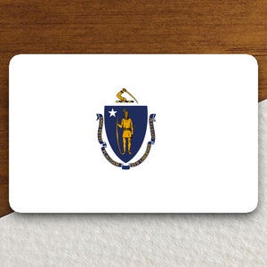 Massachusetts state sticker, Massachusetts flag sticker, pennant sticker, banner sticker, Massachusetts symbol sticker, emblem sticker