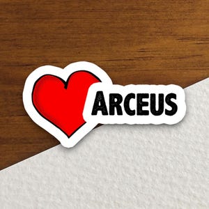 I Love Arceus Sticker – Retro Anime Collectible Laptop Decal, Scrapbooking, Journaling