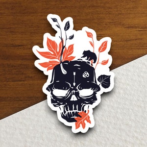 Skull and Leaves sticker, holiday laptop decal, water bottle decor, gift sticker, custom planner accessories sticker, journal sticker
