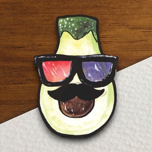 Avocado mit 3D Brille lustiger Lebensmittel Aufkleber, lustige Sticker, Laptop Aufkleber, Wasserflasche Aufkleber, Aufkleber mit Sprüchen
