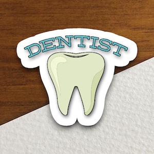 Sticker tandarts met tand, grappige sticker, sticker humor, sticker zin