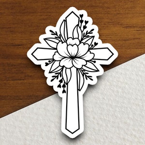 Croix d'église avec autocollant contour de fleurs, autocollant église, autocollant croix, autocollant religieux, autocollant foi, autocollant culte, autocollants planificateur