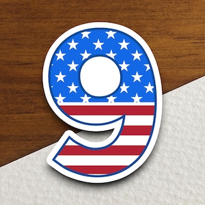 Number 9 Flag Style sticker, United States Flag, Laptop, Water Bottle, Hydroflask, Phone, Computer