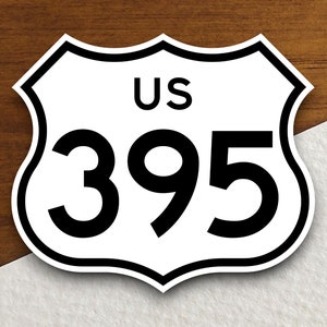 Sticker verkeersbord Verenigde Staten route 395, sticker roadtrip, snelwegbord, kamerdecoratie, reissticker