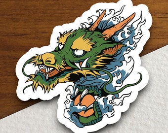 Green Dragon With Horns Dragon Sticker, Funny Animal Sticker for