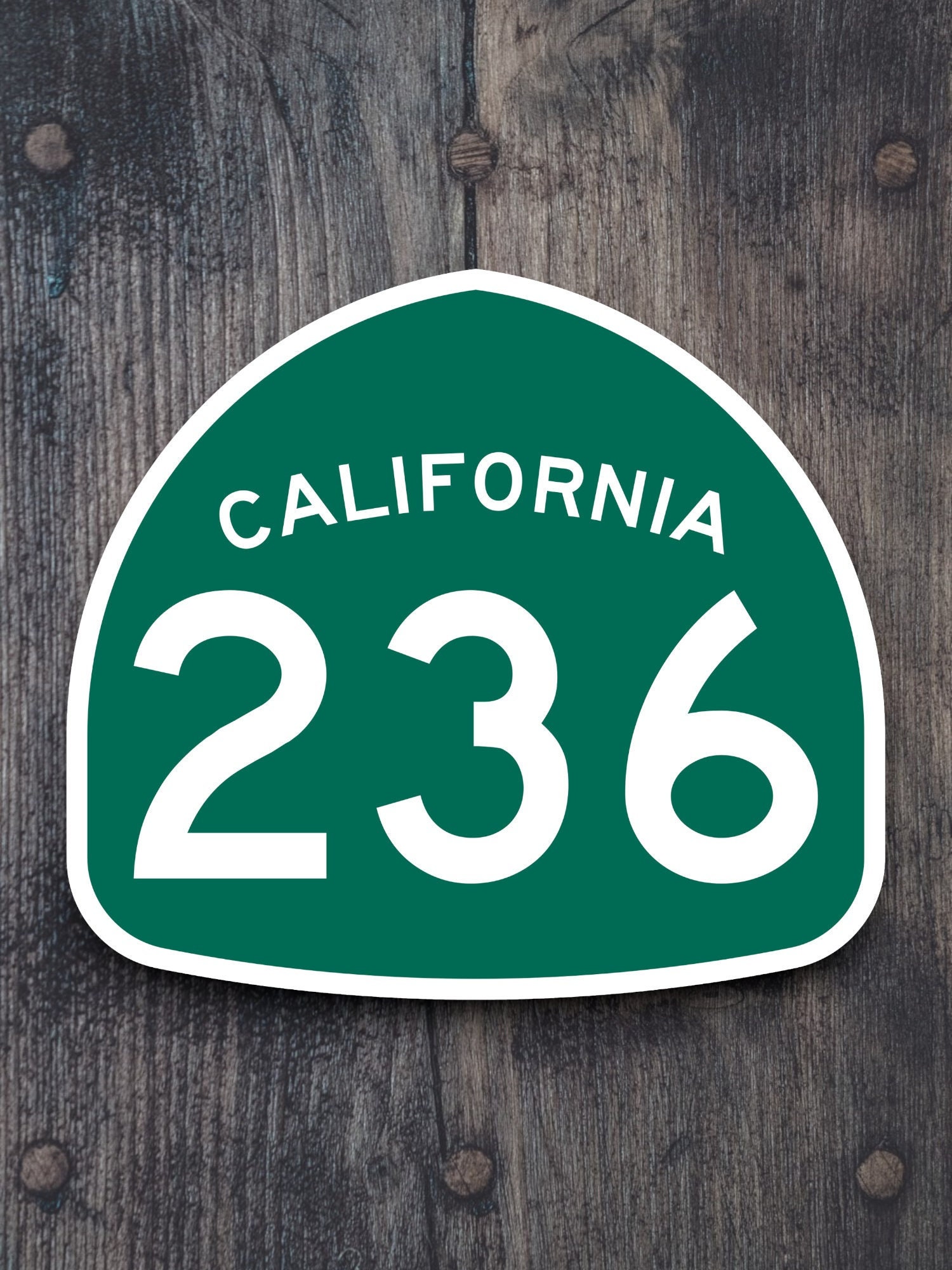 カリフォルニア州道236号線の道路標識ステッカー、ロードトリップ