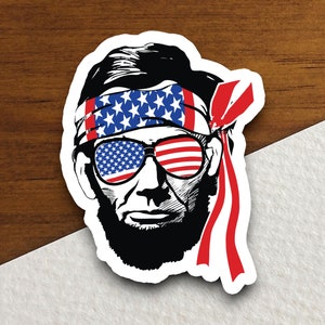 Adesivo de Abraham Lincoln para 4 de julho com óculos de sol, adesivo de feriado, adesivo sazonal