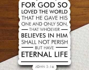 John 3:16 Bible Verse Sticker, Christian Faith Decal, Scrapbooking, Journaling