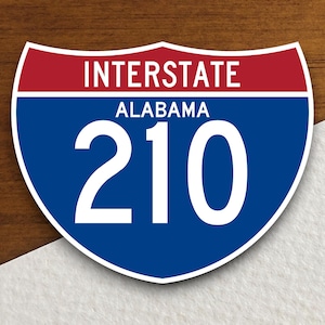 Autocollant de l'autoroute Interstate 210 Alabama, autocollants d'autoroute inter-États, autocollant de panneau de signalisation de route