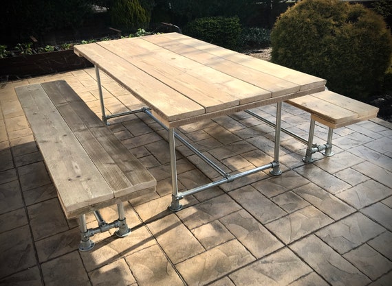 Industrial Outdoor External Garden Pub Cafe Table Benches