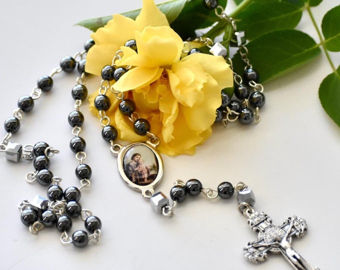St. Joseph Chrome Dark Grey Catholic Rosary/Men's Rosary/Boy's Rosary