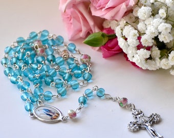Mother Mary Miraculous Medal Blue and White Catholic Rosary