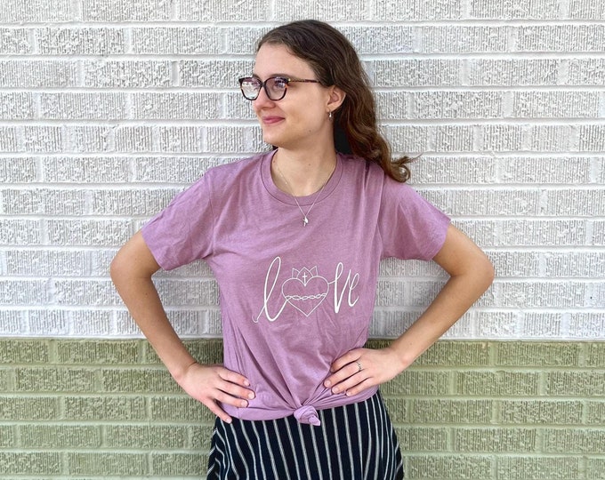 Sacred Heart Love Script Catholic Shirt