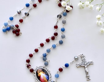 Divine Mercy of Jesus Catholic Rosary Blue and Red