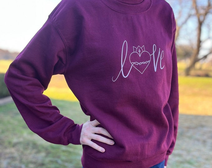 Sacred Heart Love Script Catholic Sweatshirt