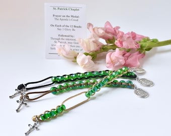 Saint Patrick Sliding Chaplet Prayer Beads with Green Glass Beads