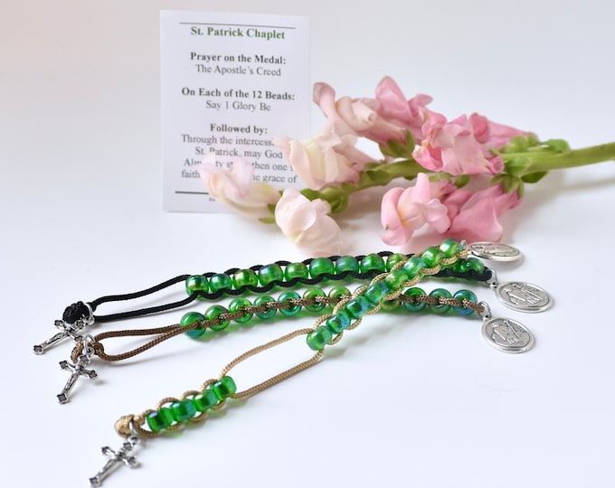 Saint Patrick Sliding Chaplet Prayer Beads with Green Glass Beads
