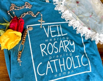 Catholic Women Veiling Rosary T-Shirt