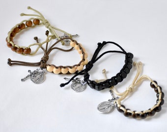 St. Benedict Rosary Bracelet Catholic Wooden Adjustable