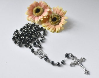Holy Family Chrome Dark Grey Catholic Rosary/Men's Rosary/Boy's Rosary