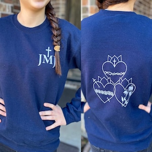 JMJ Three Holy Hearts Catholic Sweatshirt Men and Women, Unisex