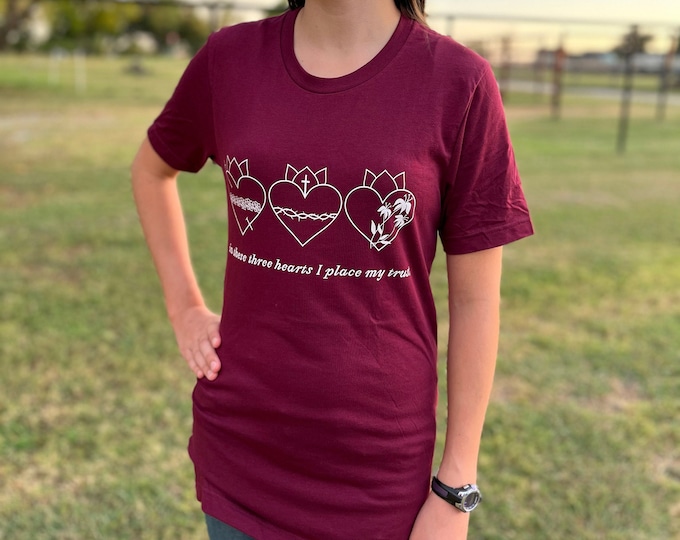 Three Holy Hearts Catholic T-Shirt In These Three Hearts I Place My Trust