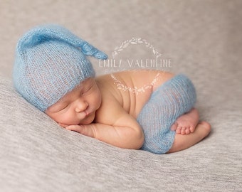 Mohair Sleep Cap Set - PDF PATTERN - newborn baby toddler knit bonnet hat photo prop mohair