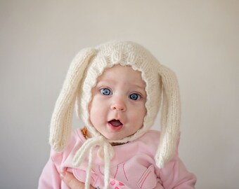 Bunny Bonnet Pattern - PDF PATTERN - newborn baby toddler knit prop easter spring mini hat diy