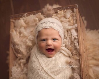 Daisy Bonnet and Wrap - PDF PATTERN - newborn baby toddler knit bonnet hat photo prop