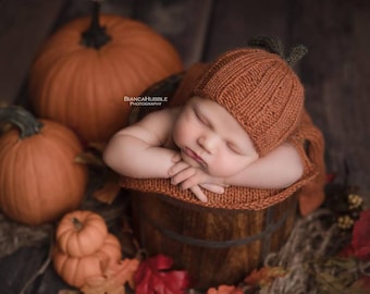 Pumpkin Spice Beanie Pattern - PDF PATTERN - newborn baby toddler knit photo prop knitting supply