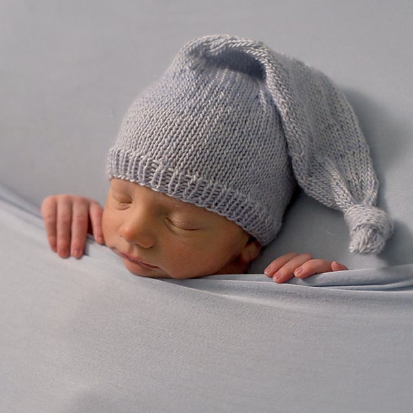 Knotted Nightcap Pattern - PDF PATTERN - newborn baby toddler knit sleep cap hat photo prop