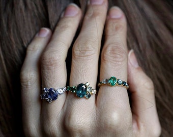 Deposit For Gemstone Cluster Engagement Ring of Your Choice, 14k or 18k Solid Gold
