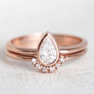 Pear Diamond Ring Set, Engagement Ring, Wedding Ring, 14k Rose Gold Ring, Solitaire Ring, Diamond Ring Set, Simple Diamond Ring, Bridal Set