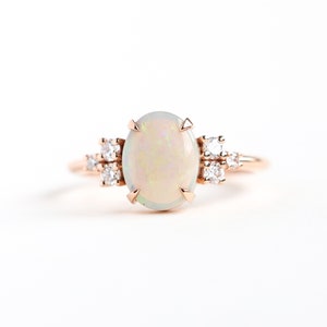 Oval Opal Ring, Opal Ring With Diamonds, Opal Diamond Ring, Diamond Engagement Ring with Opal, Mixed Metals Engagement Ring image 1