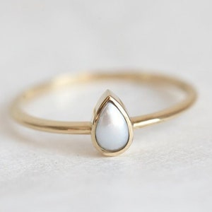 Pearl Engagement Solitaire, Pear Shaped Ring in 14k or 18k Solid Gold, Sterling Silver or Rose, Yellow Vermeil image 1