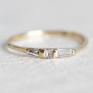 Thin Yellow Gold Band with Baguette Diamonds, Princess Diamond Ring, Baguette diamond ring, yellow gold ring, Rose gold Ring, White gold image 1