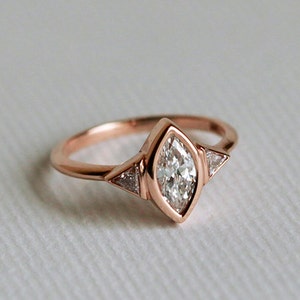 Rose Gold Diamond Engagement Ring, Three Stone Engagement Ring, Marquise Diamond Ring, 18k Solid Gold image 3