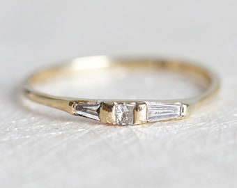 Thin Yellow Gold Band with Baguette Diamonds, Princess Diamond Ring, Baguette diamond ring, yellow gold ring, Rose gold Ring, White gold