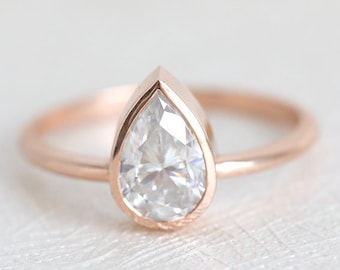 0,75ct Birne Diamant Verlobungsring, Pear Cut Diamant Solitär Ring Roségold