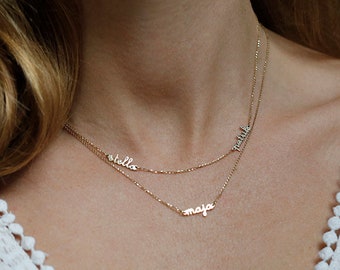 Birthstone Necklace, Simple Gold Name Necklace, Layered Necklace Set, Personalized Two Necklace, Rose Gold Necklace, Diamond Mother Jewelry