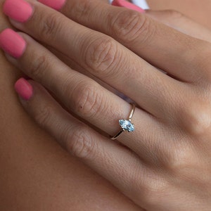 Gold Engagement Ring, Gold Aquamarine Ring, Solitaire Engagement Ring, Marquise Engagement Ring, Blue Engagement Ring, Blue Wedding Ring
