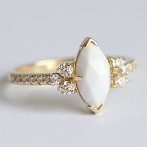 Agate Ring, Diamond Ring, 14k Gold Ring, Engagement Ring, Wedding Ring, Marquise Ring, White Ring, Gemstone Ring, Capucinne image 5