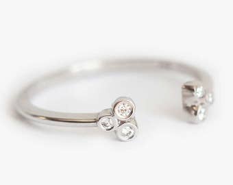 Diamond open Ring, Cluster Wedding Ring, White Gold Stacking band, Simple bezel ring